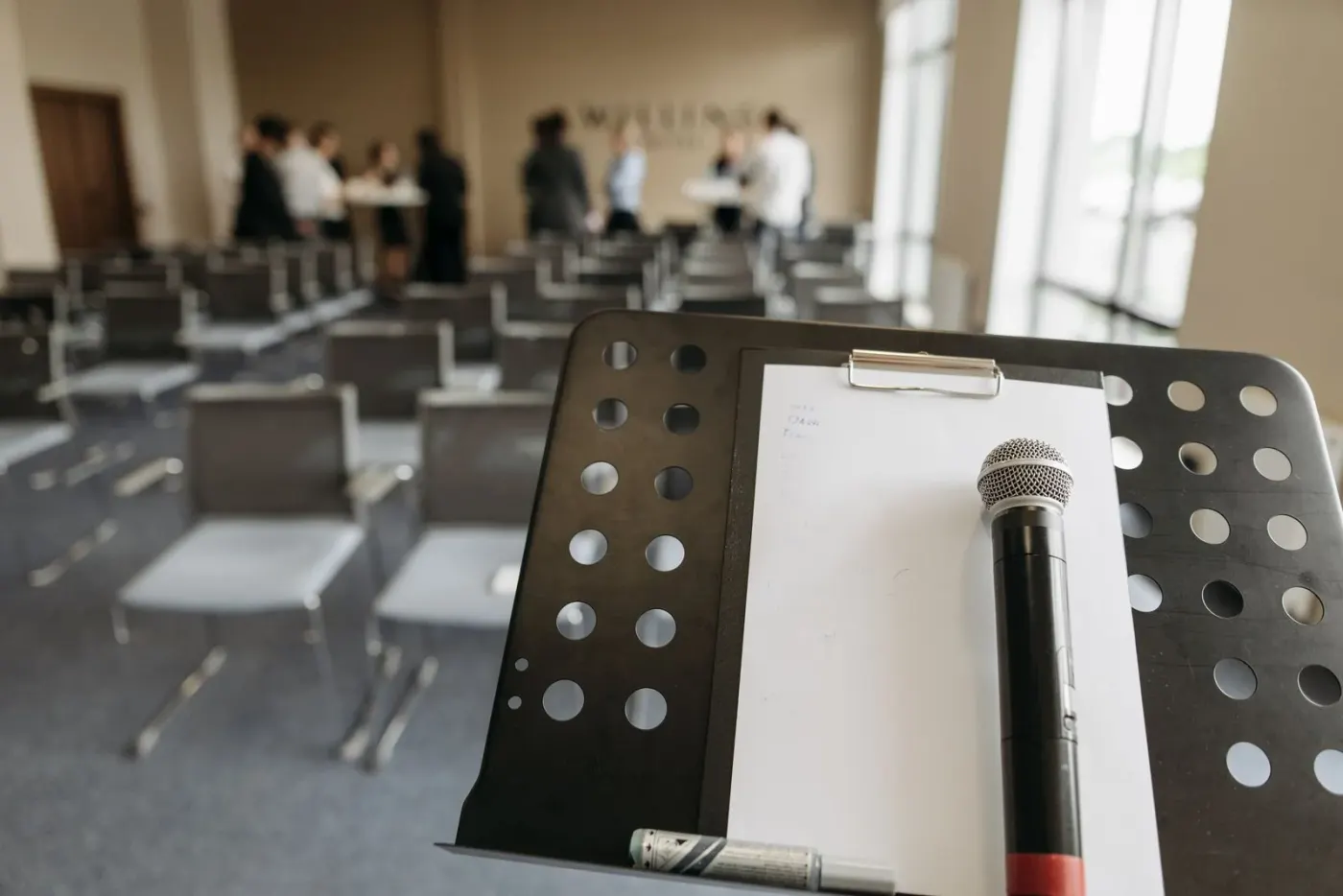 Microphone in an empty conference hall